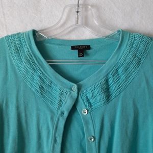 Talbots Vintage Y2K Turquoise Knit Collar Button Down Cardigan Size Large Petite